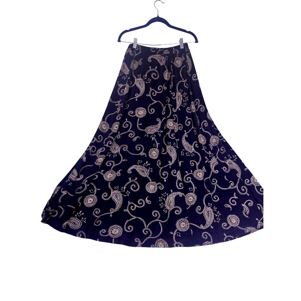 New Frontier Maxi Skirt Womens Small Navy Blue Paisley Boho‎ Made in USA 32119
